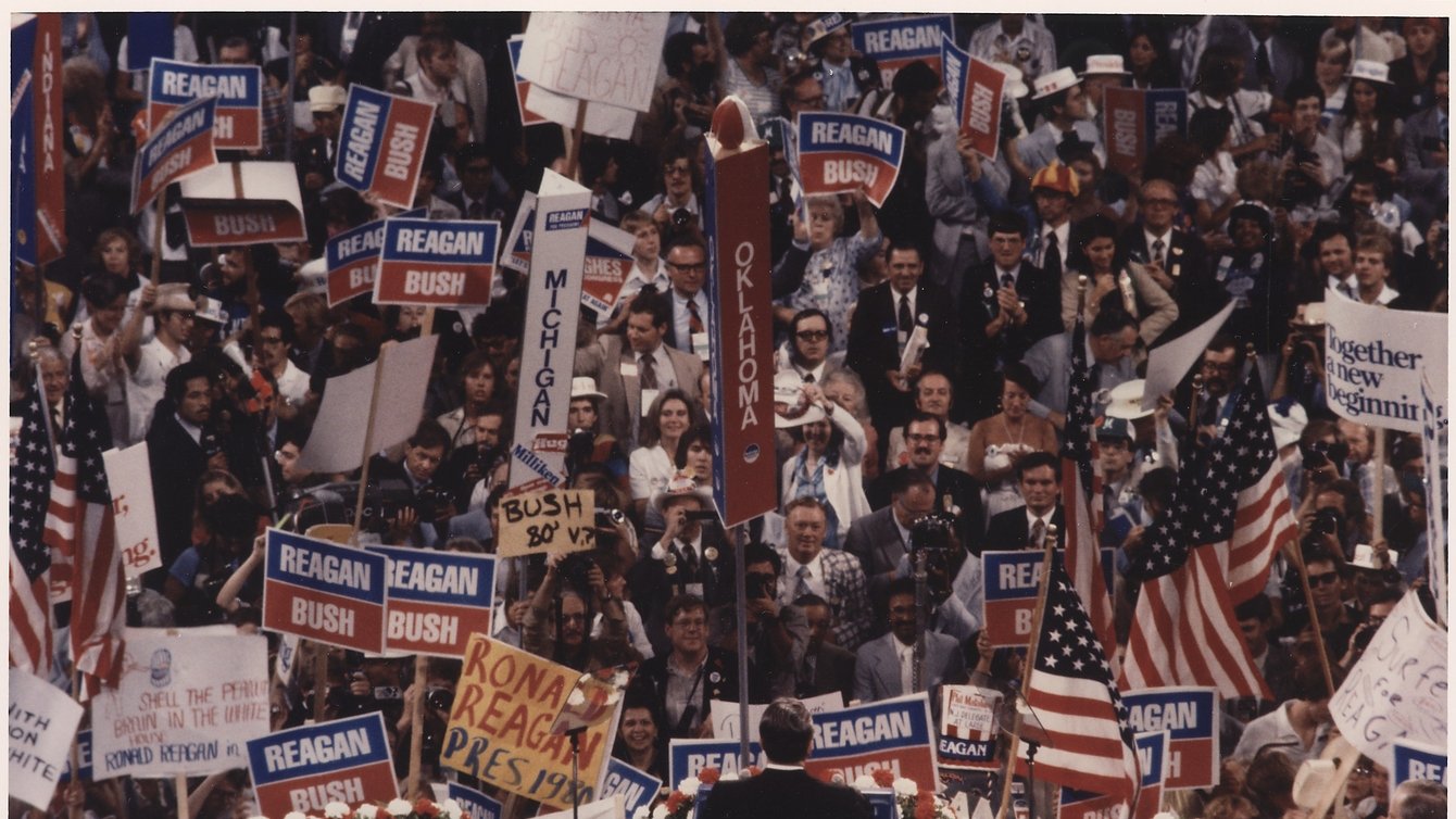 Ronald Reagan gives his acceptance speech at the Republican National Convention, July 1980. 