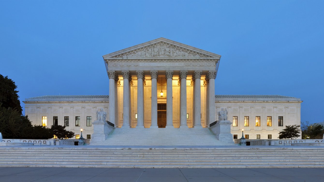 Panorama of US Supreme Court Building at Dusk