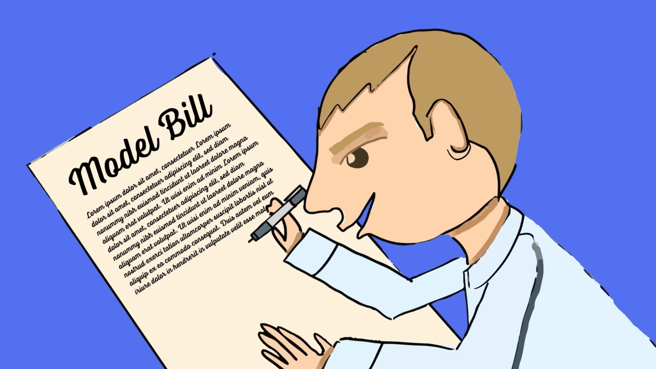 An illustrated person drafts model legislation