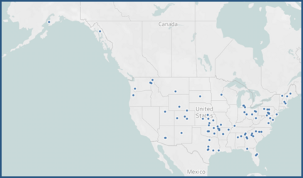 A map of the U.S. with dots showing far-right candidates