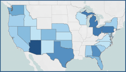 A choropleth map of the U.S. showing far-right candidates.