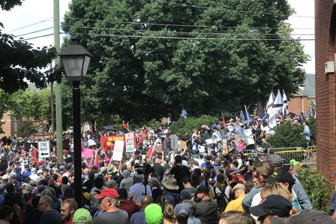 Confrontation at the stairs leading into Emancipation Park during the Charlottesville “Unite the Right” Rally.