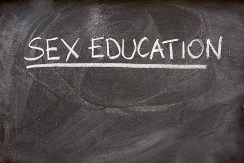 Chalkboard with text that reads "Sex Education"