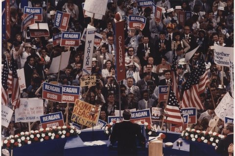 Ronald Reagan gives his acceptance speech at the Republican National Convention, July 1980. 