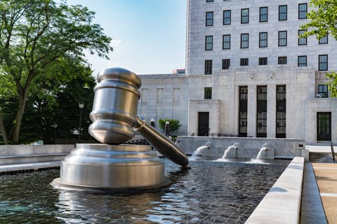 Gavel sculpture located in the courtyard of the Ohio Judicial Center in downtown Columbus, Ohio 