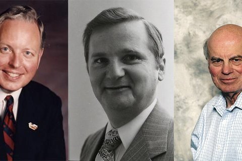 A color image of Paul Weyrich, a black and white image of Morton Blackwell, and a color image of Richard Viguerie.