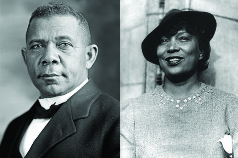 A Black man in a suit, and a Black woman in a dress and a hat