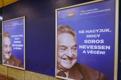 Posters of George Soros plastered all over Hungary in a 2017 anti-immigration campaign. The text reads: “Let’s not allow George Soros to have the last laugh!”