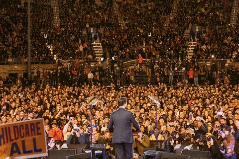 mamdani faces large crowd